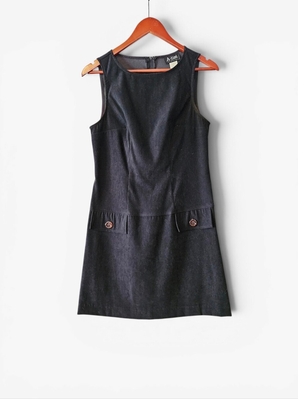Vintage A-list by Wrapper Sleeveless Black Microsuede Retro Shift Mini Dress 7/8